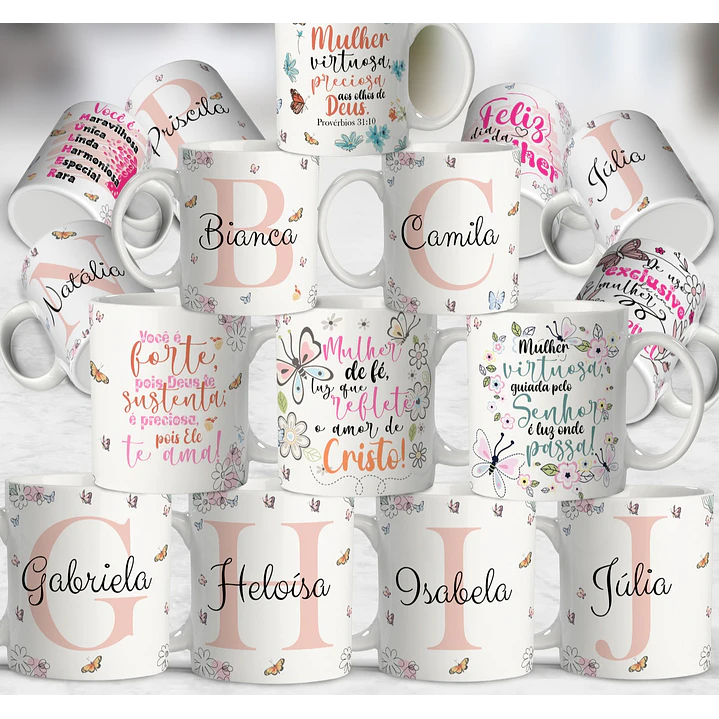 26 Artes para Caneca Alfabeto Dia das Mulheres Arquivo Editável 1