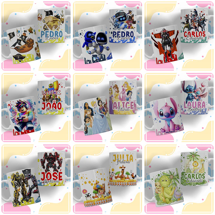 33 Artes para Caneca Personagens Volta as Aulas e Dia das Crianças Arquivo em Editável  4