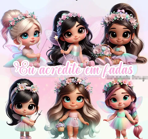 Kit Digital Fadinhas Eu acredito em Fadas em Png