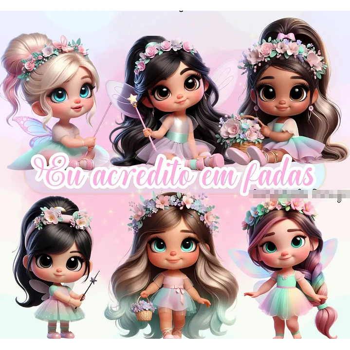 Kit Digital Fadinhas Eu acredito em Fadas em Png 1