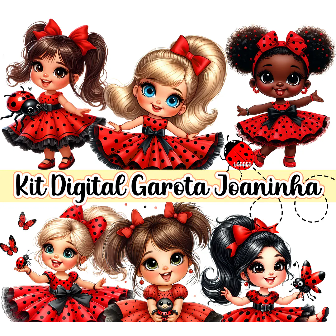 Kit Digital Garota Joaninhas em Png 1