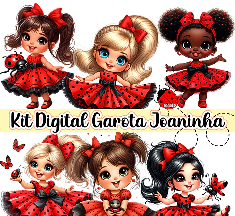 Kit Digital Garota Joaninhas em Png