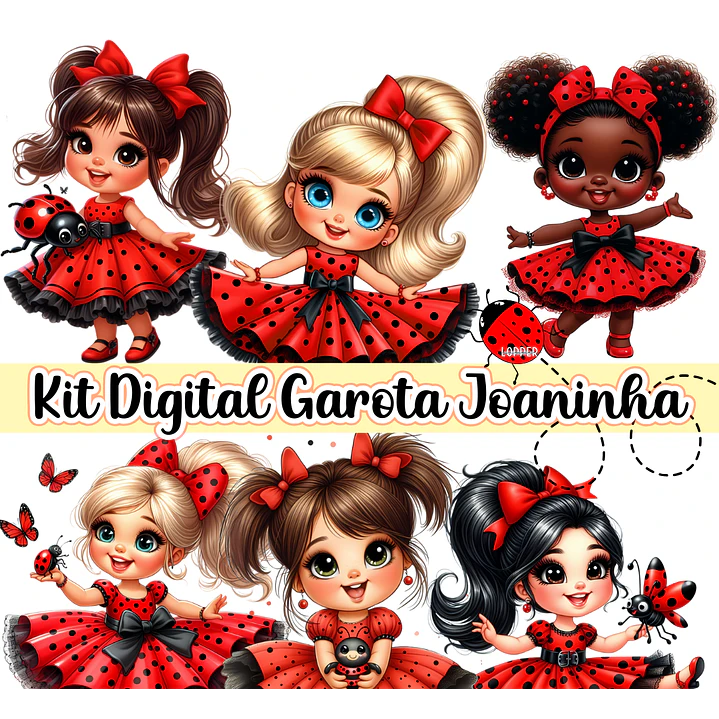 Kit Digital Garota Joaninhas em Png 1