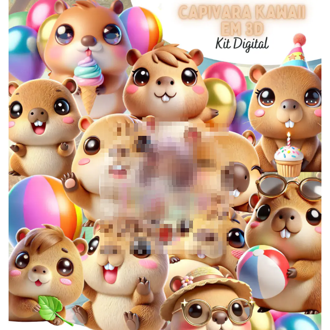 Kit Digital Capivara Kawaii 3d Arquivo em Png  1