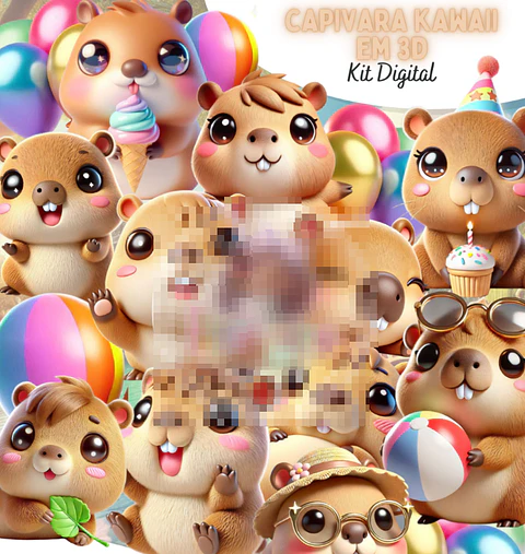 Kit Digital Capivara Kawaii 3d Arquivo em Png 