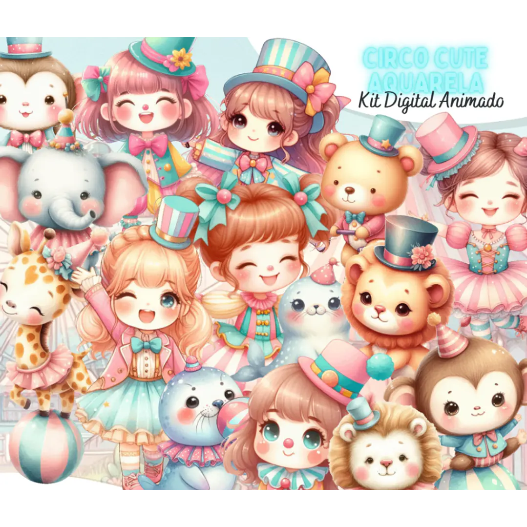 Kit Digital Circo Aquarela Menina Arquivo em Gif Animado 1