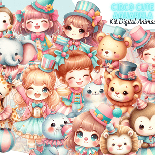 Kit Digital Circo Aquarela Menina Arquivo em Gif Animado