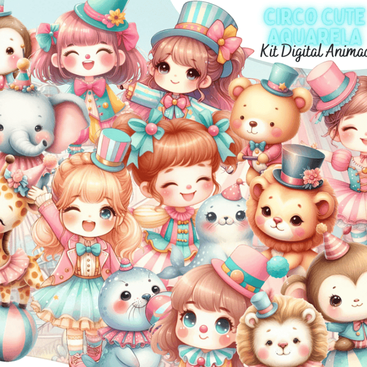 Kit Digital Circo Aquarela Menina Arquivo em Gif Animado 1