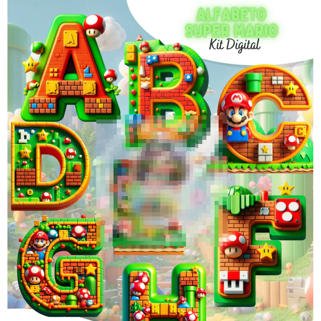 Kit Digital Alfabeto Super Mario 3d Arquivo em Png 1