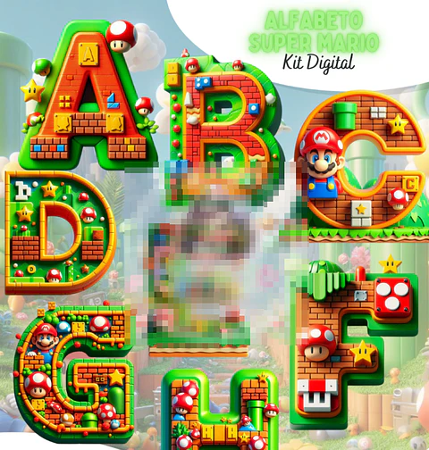 Kit Digital Alfabeto Super Mario 3d Arquivo em Png