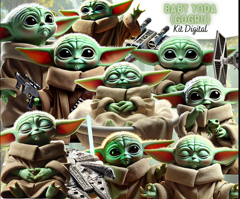 Kit Digital Baby Yoda Gogru 3d Arquivo em Png 