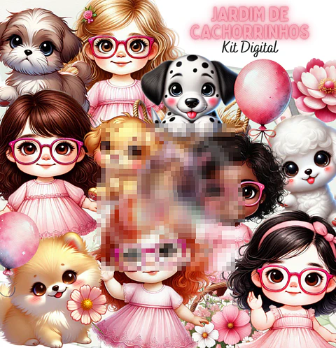 Kit Digital Jardim de Cachorrinhos 3d Arquivo em Png 
