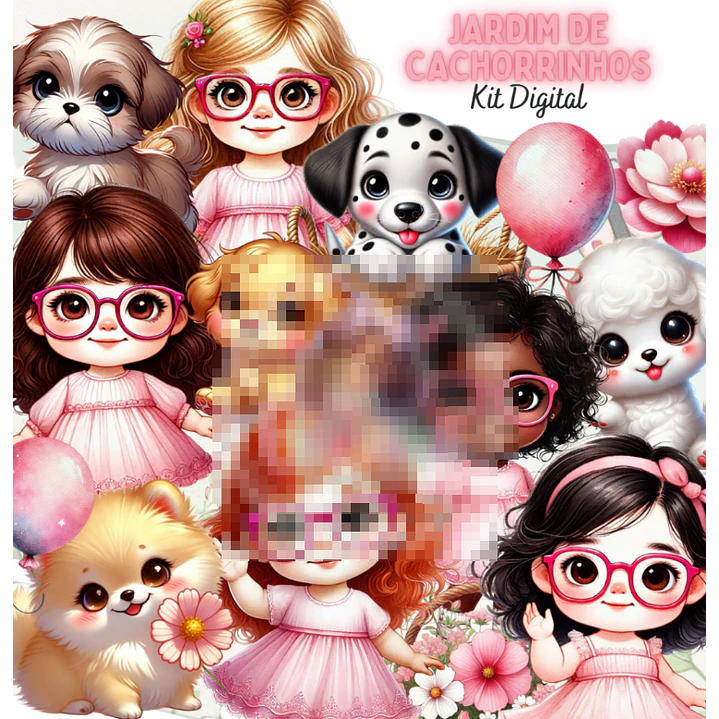 Kit Digital Jardim de Cachorrinhos 3d Arquivo em Png  1