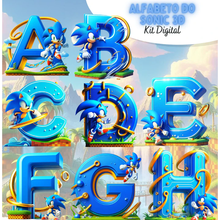 Kit Digital Alfabeto Sonic 3d Arquivo em Png 1