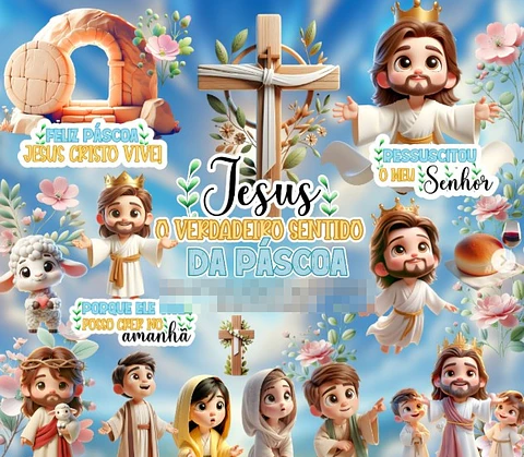 Kit Digital Páscoa Cristã 3d em Png 