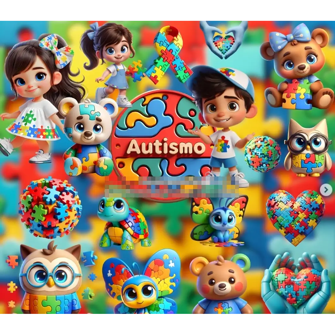 Kit Digital Autismo 3d em Png 1