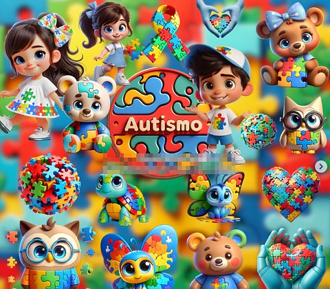 Kit Digital Autismo 3d em Png