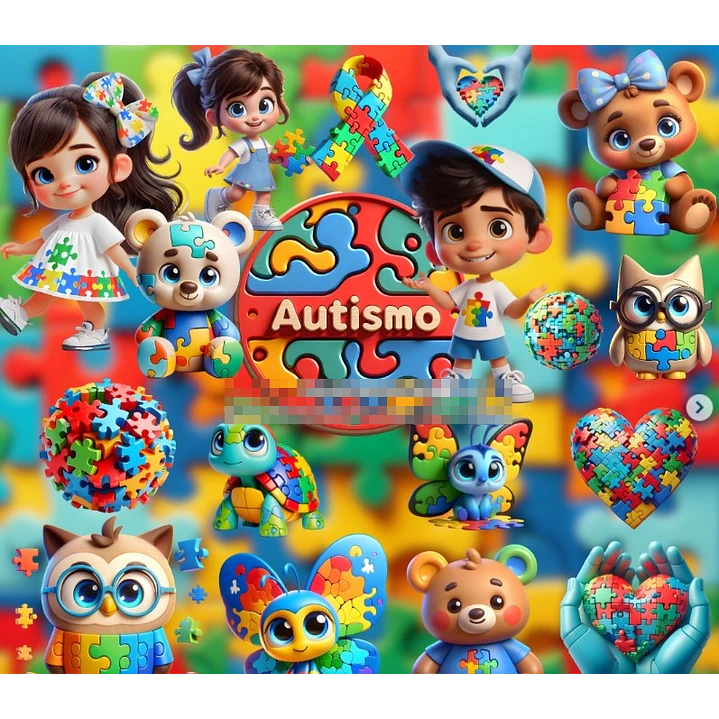 Kit Digital Autismo 3d em Png 1