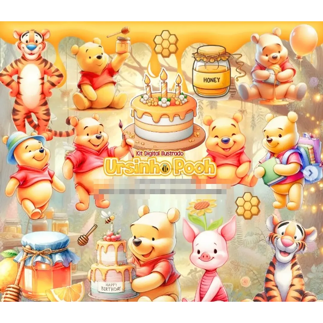 Kit Digital Ursinho Pooh 3d em Png 1