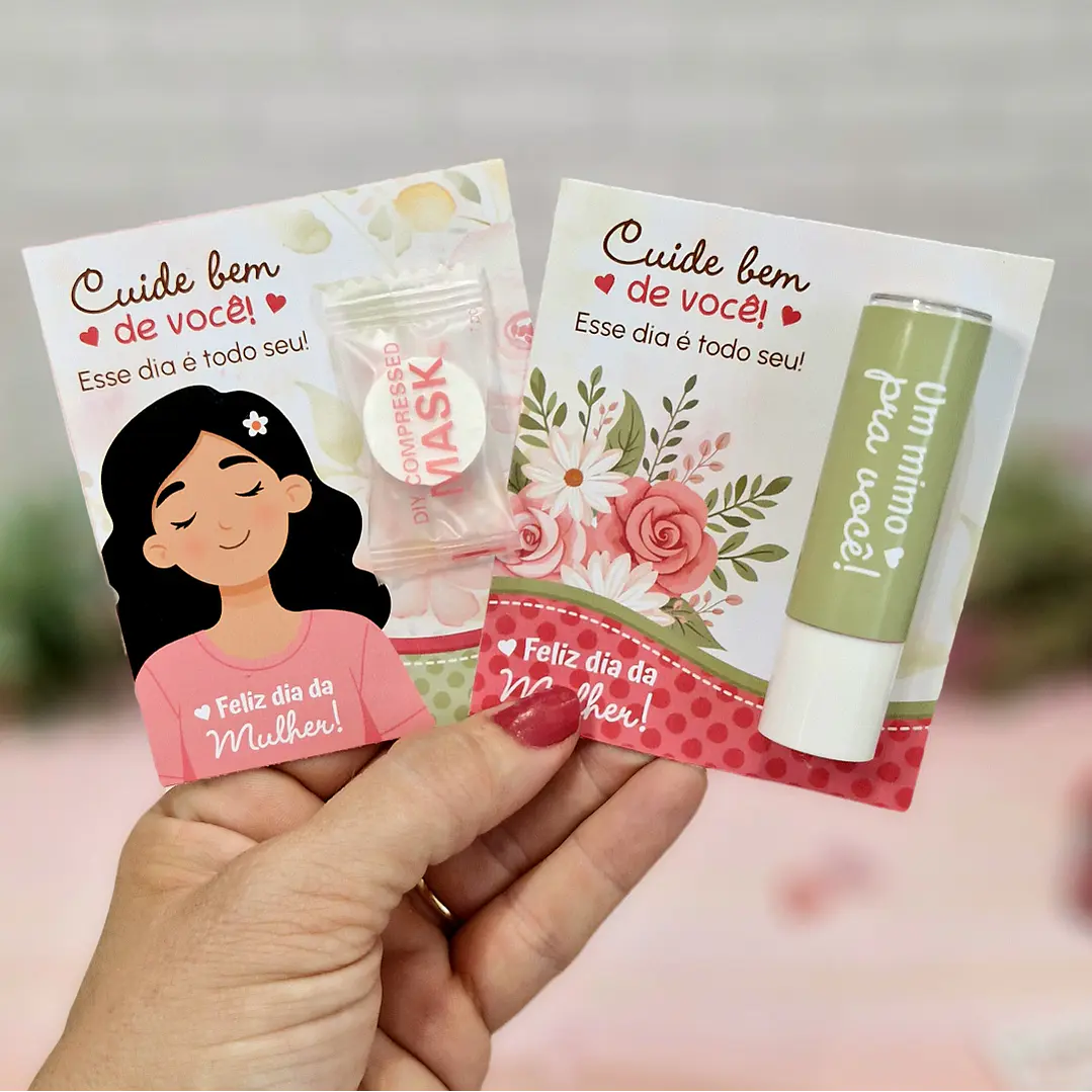 Arquivo Cartão Card Mascara Batom Piranha Dia da Mulher Kit Digital em Pdf e Png 1