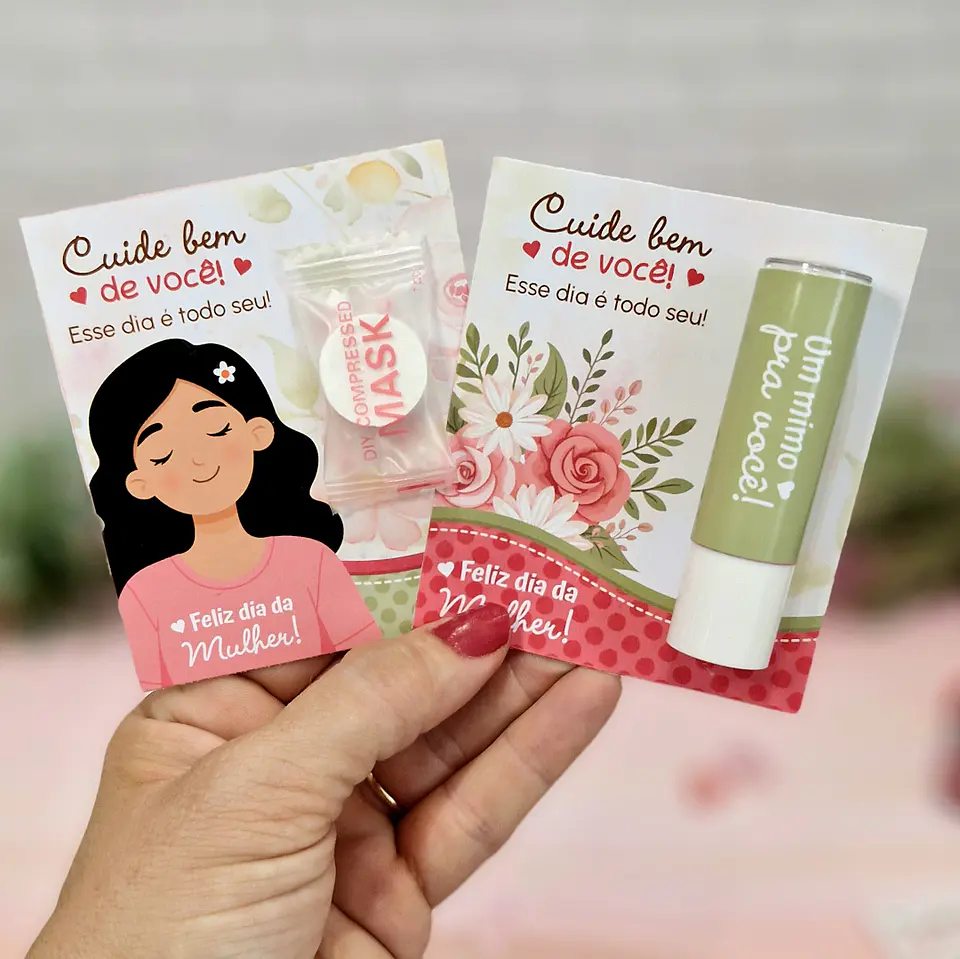 Arquivo Cartão Card Mascara Batom Piranha Dia da Mulher Kit Digital em Pdf e Png 1