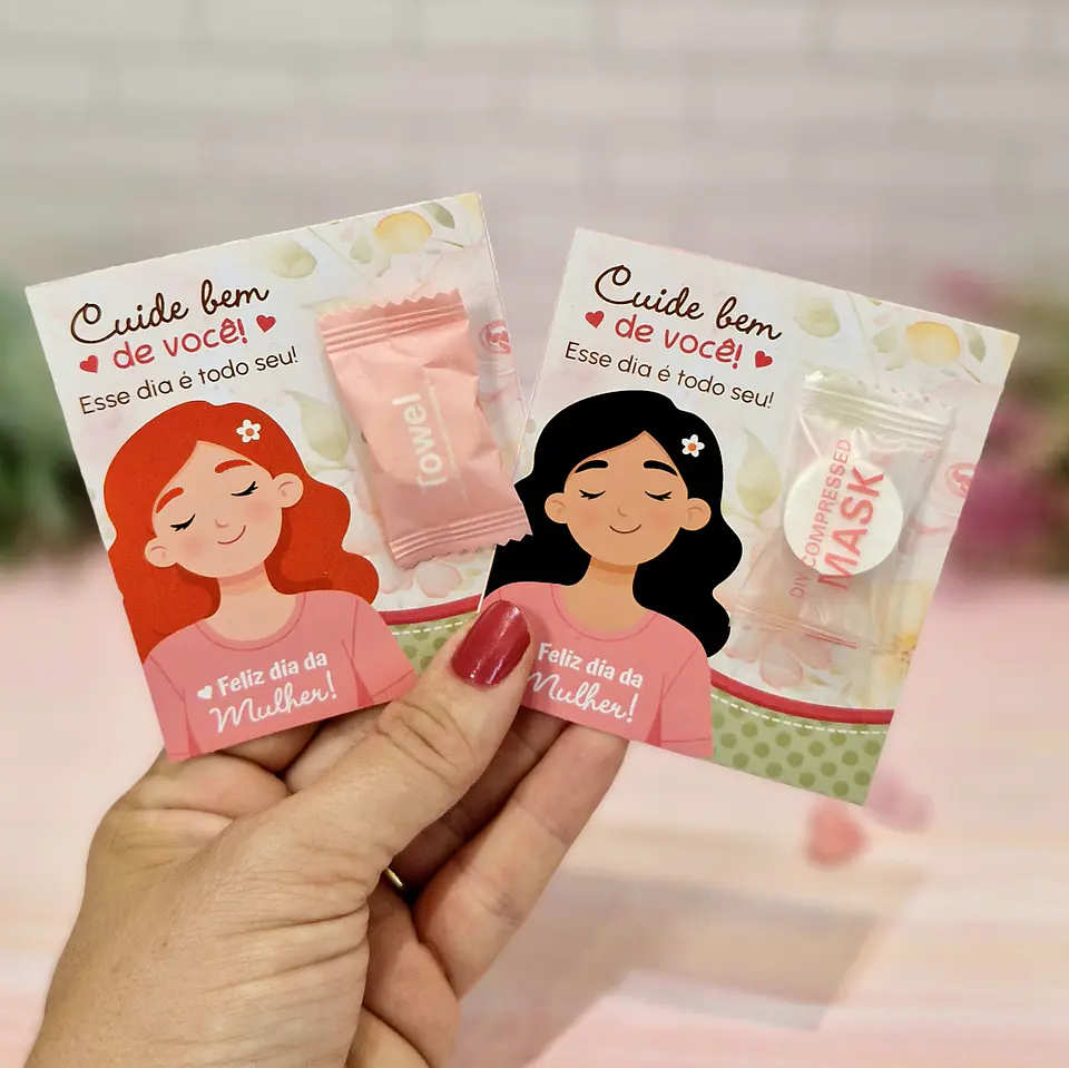 Arquivo Cartão Card Mascara Batom Piranha Dia da Mulher Kit Digital em Pdf e Png 3