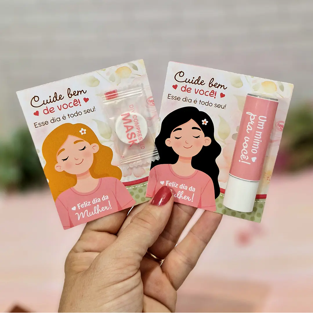 Arquivo Cartão Card Mascara Batom Piranha Dia da Mulher Kit Digital em Pdf e Png 4