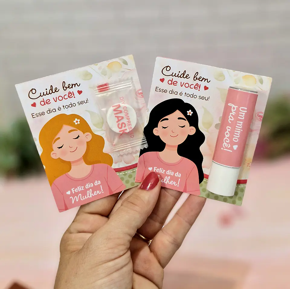 Arquivo Cartão Card Mascara Batom Piranha Dia da Mulher Kit Digital em Pdf e Png 4