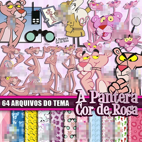 Kit Digital Pantera Cor de Rosa em Png