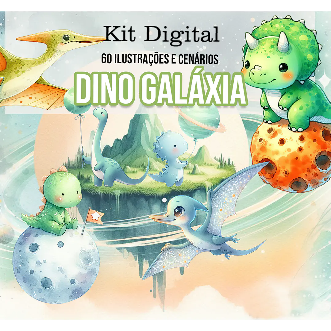 Kit Digital Dinossauro Galaxia Dino Arquivo em Png  1