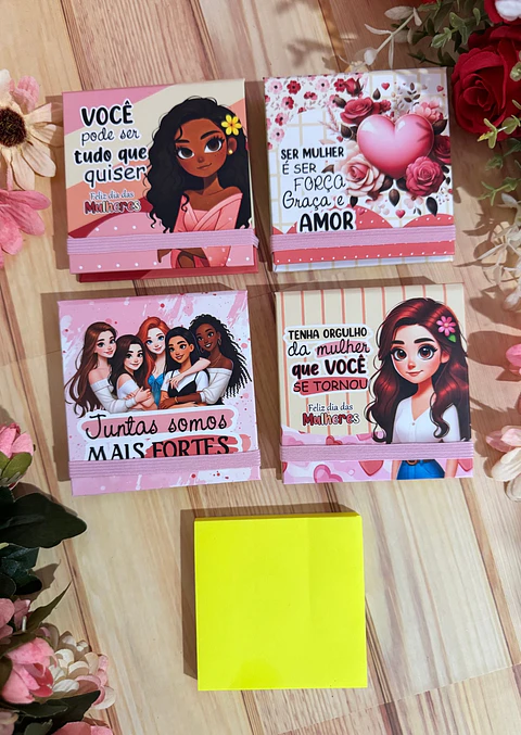 Arquivo Porta Post It 76mm Dia da Mulher Kit Digital em Studio Pdf e Png