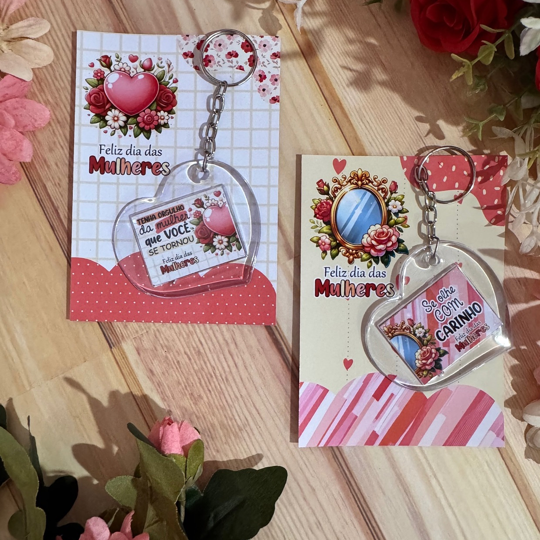 Arquivo Chaveiro Coração Acrílico Dia da Mulher Kit Digital em Studio Pdf e Png 1