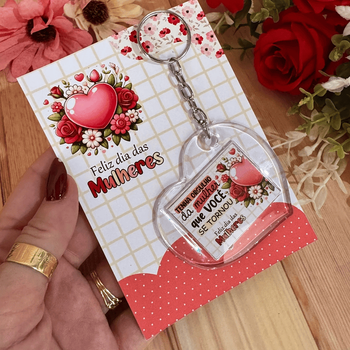 Arquivo Chaveiro Coração Acrílico Dia da Mulher Kit Digital em Studio Pdf e Png 3