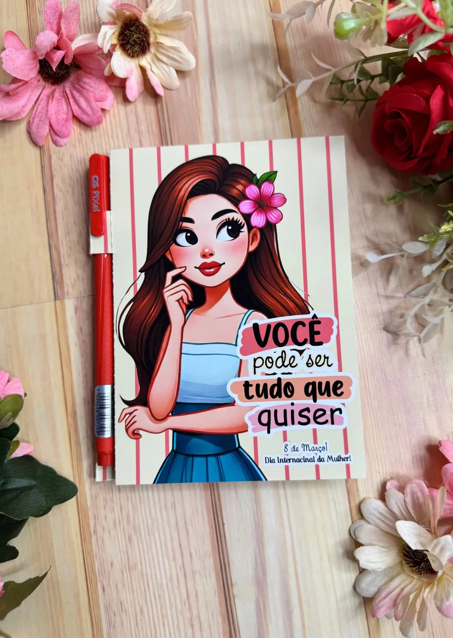 Arquivo Capa Bloquinho A6 com Caneta Dia da Mulher Kit Digital em Studio Pdf e Png 3