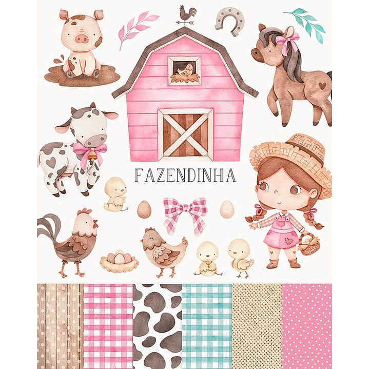 Kit Digital Fazendinha Rosa para em Png 1