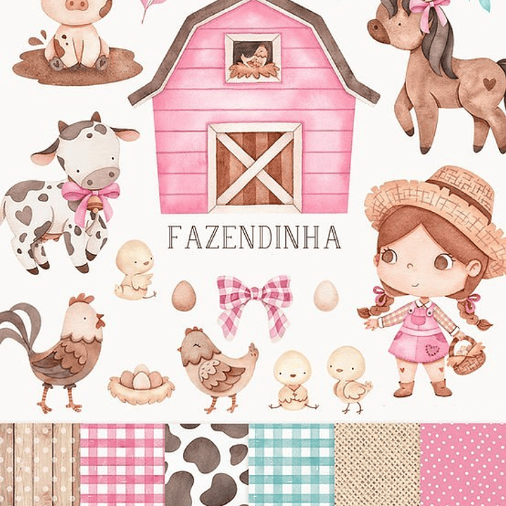 Kit Digital Fazendinha Rosa para em Png 1