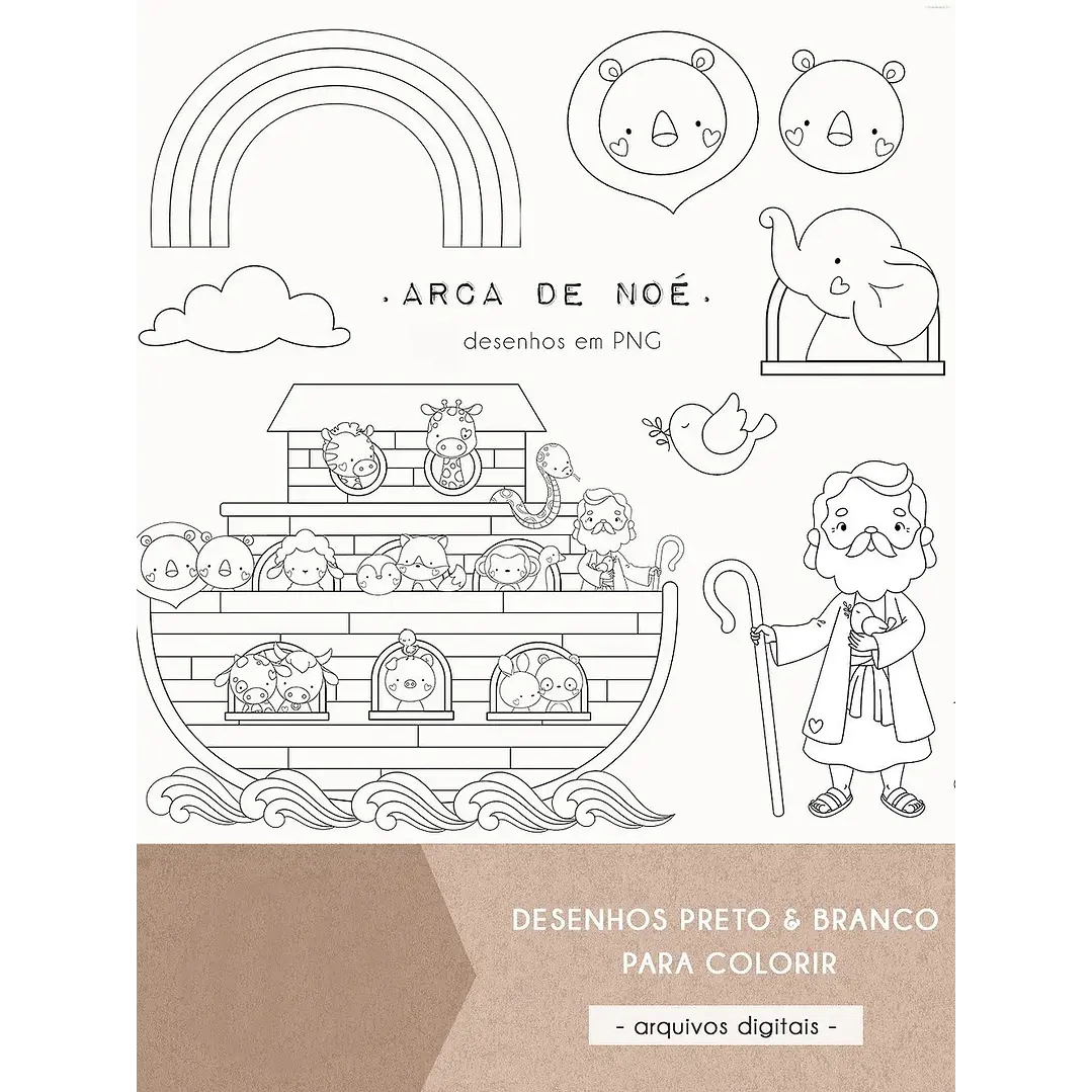 Kit Digital Arca de Noé para Colorir em Png 1