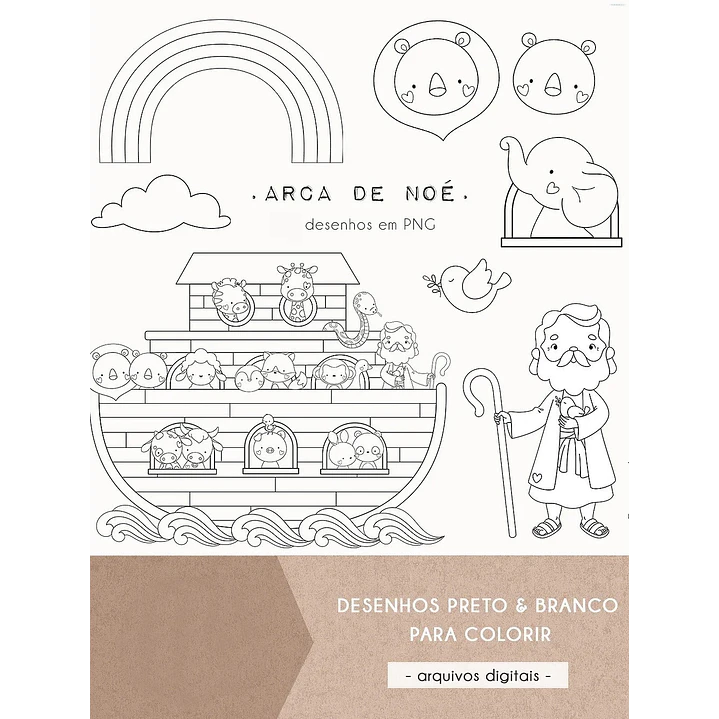 Kit Digital Arca de Noé para Colorir em Png 1