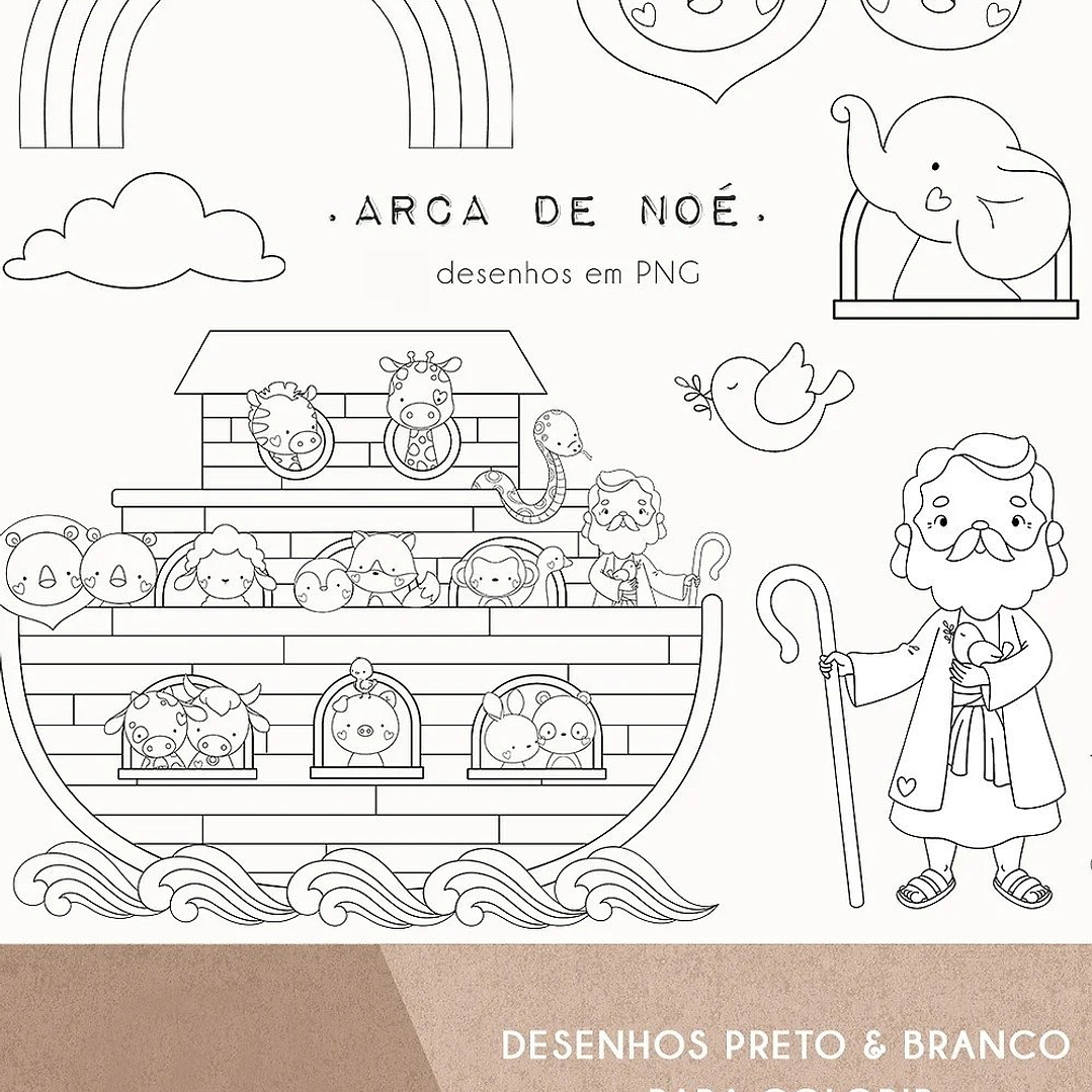 Kit Digital Arca de Noé para Colorir em Png 1
