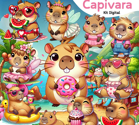 Kit Digital Capivara em Png