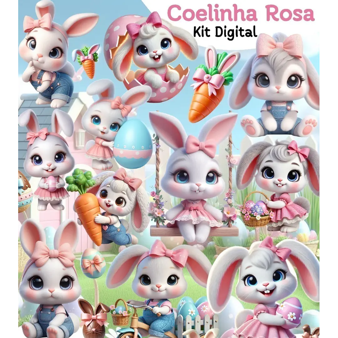 Kit Digital Coelhinha Rosa em Png 1