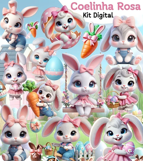Kit Digital Coelhinha Rosa em Png