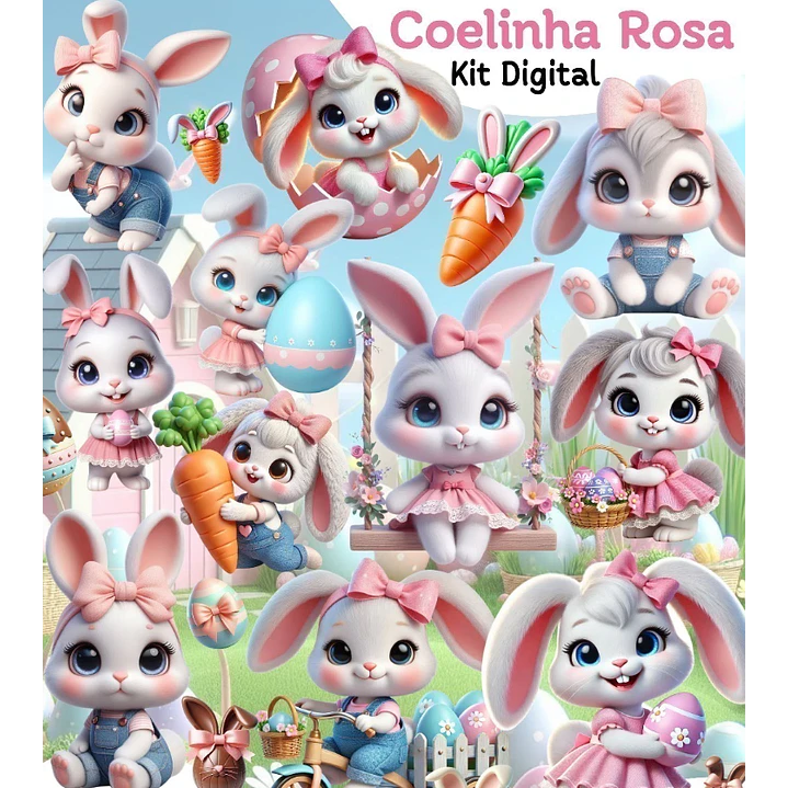Kit Digital Coelhinha Rosa em Png 1