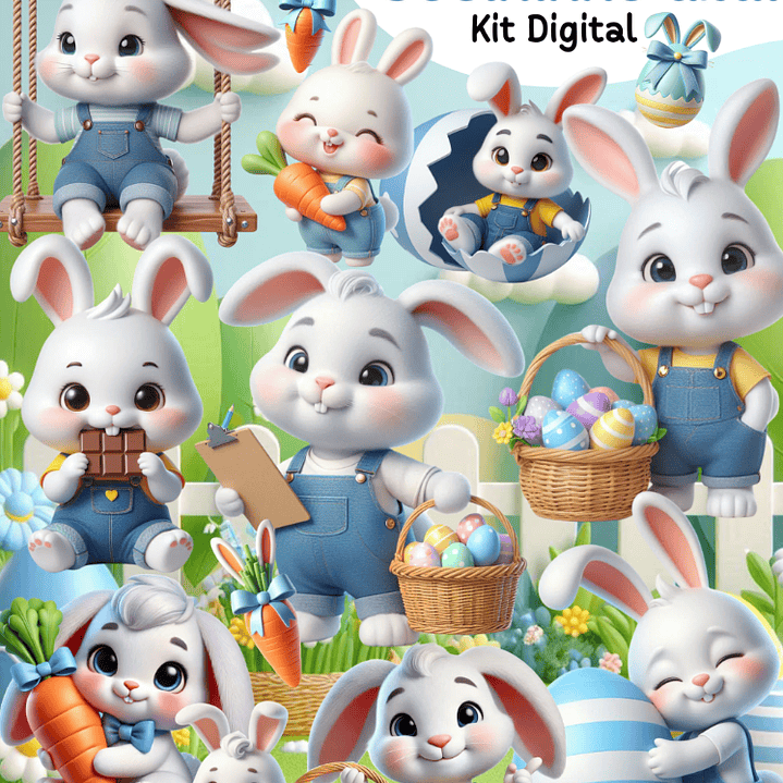 Kit Digital Coelhinha Azul em Png  1