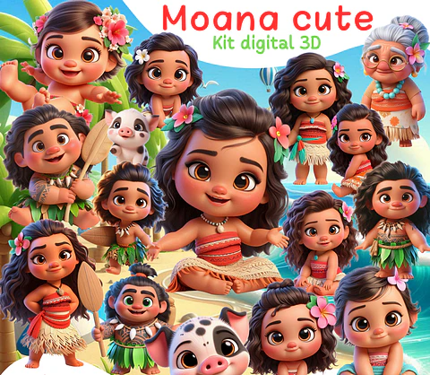 Kit Digital Moana Cute em Png 