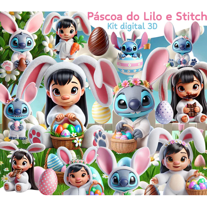 Kit Digital Páscoa Stitch em Png 1