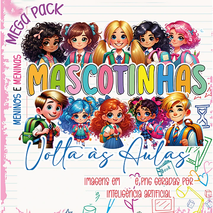 Kit Digital Mascotinhos Volta as Aulas em Png 1