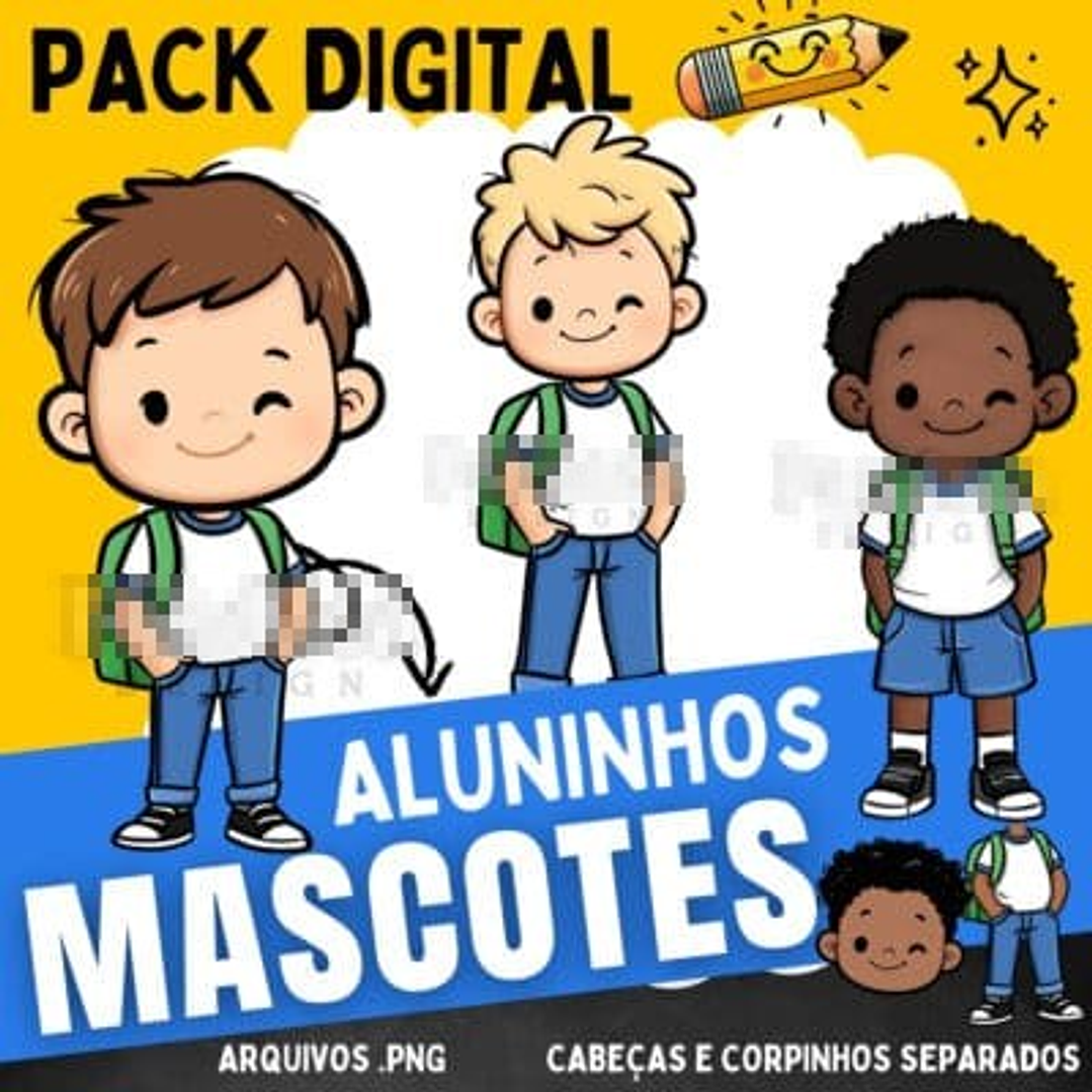 Kit Digital Mascotinhos Volta as Aulas em Png 2