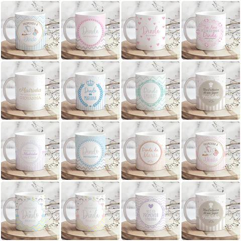 36 Artes para Caneca Dindos Padrinhos Arquivo Editável