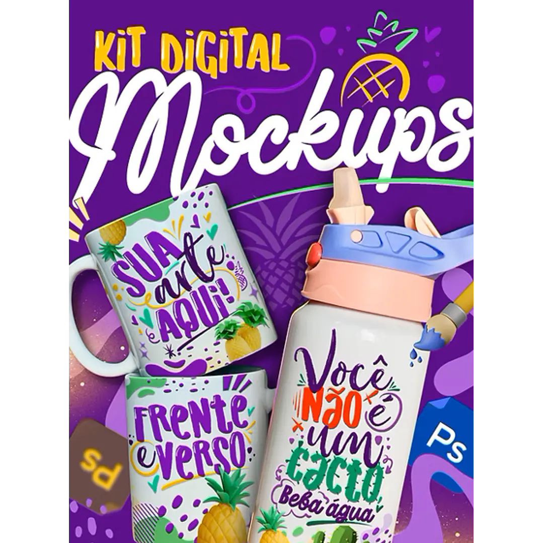 Arquivos Mockups Diversos Para Sublimação Canecas, Garrafas, Squeeze, Torre de Xicaras, Copo Chopp em Editável 1